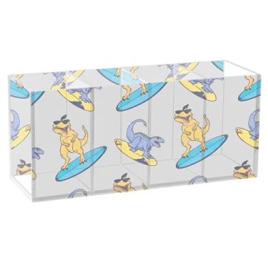 Imagem de TSENQUE Suporte de lápis para mesa, desenho animado, Rex, prancha de surfe, suporte de pincel de acrílico, papel de papelaria, marcador, arte, caddie, material de escritório decorativo personalizado