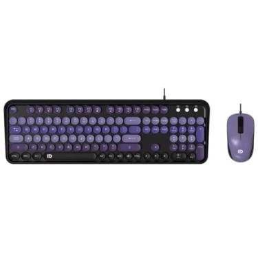 Imagem de FOPETT Combo de teclado e mouse com fio para Windows, teclado de computador USB Plug and Play, mouse óptico com fio, tamanho completo compatível com PC, laptop - preto e roxo