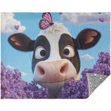 Imagem de TSENQUE Cobertores e mantas personalizados florais de vaca fofa para sofá, cobertores quentes e confortáveis para o inverno, cobertor xadrez com estampa de 178 x 139 cm