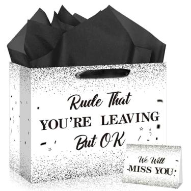 Imagem de Farewell Going Away Party Decorations, Rude That You're Leaving But Ok Sacos de presente com papel de embrulho cartão de felicitações para se mudar, adeus, aposentadoria, colega de trabalho deixando