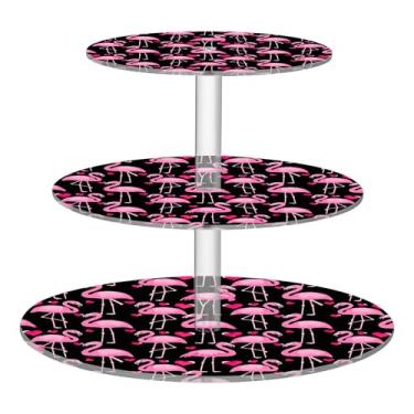 Imagem de Suporte de cupcake para festa de chá, 3 camadas, flamingo, rosa, corações pretos, torre de cupcake, exibição de acrílico, decoração de mesa de aniversário, sobremesa, chá, festa, servir comida