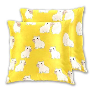 Imagem de Joitme Conjunto de 2 capas de almofadas amarelas de capivaras fofas de desenho animado, capas de almofada decorativas modernas, 50 x 50 cm, 2 peças