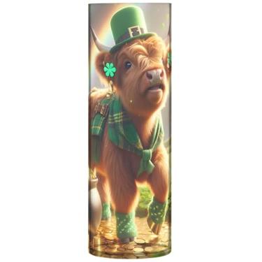 Imagem de St Patrick Highland Vaso cilíndrico fofo de vaca para flores, vasos e plantadores de plástico decorativos, peças centrais de mesa com estampa floral, 30 cm x 9,9 cm