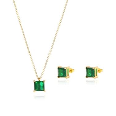 Imagem de kepvrio Conjunto de joias de Dia de São Patrício para mulheres na moda colar de strass verde brincos de cristal irlandês brincos de joias dia de São Patrício joias presentes acessórios, Large, Metal