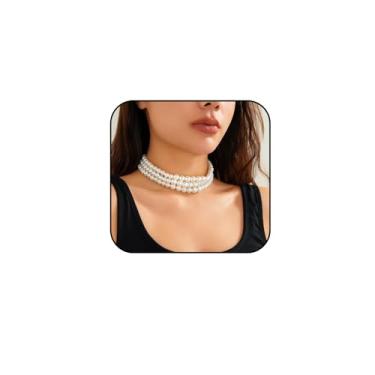 Imagem de Colar gargantilha de pérola delicada para mulheres, colar em camadas de pérolas falsas brancas, elegantes e minúsculos colares de pérolas barcas, casamentos, formaturas, noivas, Pérola, Pérola