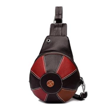 Imagem de Bolsa tiracolo feminina, bolsa de couro marrom, design vintage color block com alça ajustável, Marrom escuro