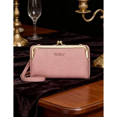 Imagem de Bolsa tiracolo feminina vintage de couro rosa, suporte de telefone de grande capacidade e bolsa de pulso