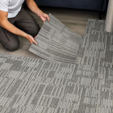 Imagem de uyoyous 24 Peças De Piso De Carpete Comercial 20X20 Polegadas Sarja Jacquard Carpete Ladrilho 64,58 Pés Quadrados Asfalto Apoio Carpete Quadrados Adesivos Antiderrapantes Para Uso Residencial E Come