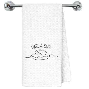 Imagem de Exqcom Toalhas de cozinha retrô de pão Sourdough, presentes para amantes de padeiros, toalhas de chá para cozinha, decoração de padaria, toalha de mão decorativa Wake and Bake Sourdough, 40 x 61 cm