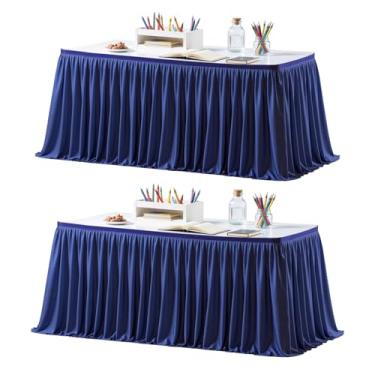Imagem de Saia de mesa azul escuro retangular, saia de mesa de 1,8 m, saia de mesa para professores, sala de aula, dormitório, chá de bebê, festa de aniversário, formatura, banquete, casamento, poliéster