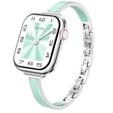 Imagem de Mesime Pulseira feminina de relógio fina compatível com Apple Watch Ultra 3/2/1 de 49 mm, 46 mm, 44 mm, 42 mm, 41 mm, 40 mm e 38 mm, pulseira de metal para iWatch Ultra 3/2/1 séries 11/10/9/8/7/6/5/4