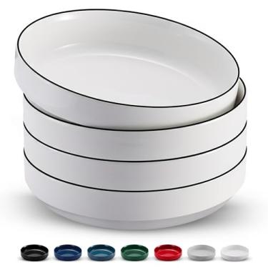 Imagem de KooK Tigelas grandes de cerâmica, seguras para micro-ondas e lava-louças, ótimo para sopas e saladas, tigelas de servir rasas, porcelana brilhante, 1,332 g, conjunto de 4, francês