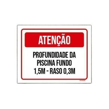 Imagem de Kit 3 Placa Atenção Profundidade Piscina Fundo 1,5 M - Sinalizo