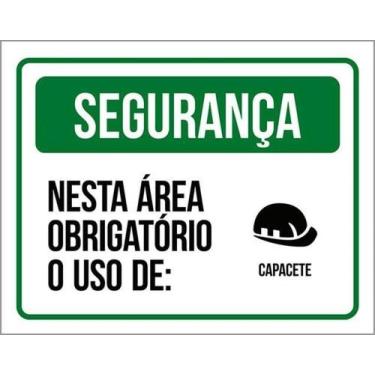Imagem de Kit 3 Placa Segurança Área Obrigatório Capacete 36X46 - Sinalizo
