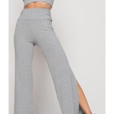 Imagem de Calça Salvatore Fashion Flare Fenda Lateral Canelada Feminina-Feminino