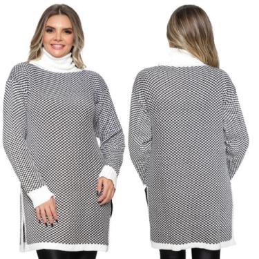 Imagem de Kit 2 Ponchos Feminino Plus Size Xadrez com Mangas Gola Alta - GIP ECO