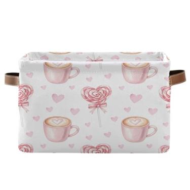 Imagem de Wassud Caixa de armazenamento de lona pirulitos em forma de coração com alças, cestas organizadoras dobráveis para armário, banheiro e decoração de casa, 1 pacote