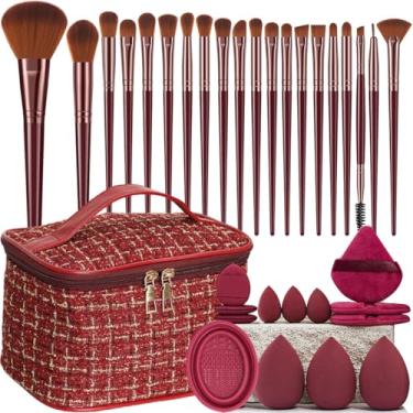 Imagem de Kit de maquiagem com 34 pincéis de maquiagem, com bolsa de maquiagem, conjunto multifuncional de ferramentas de maquiagem com pincel de base, conjunto de pincéis de maquiagem (conjunto de 34 peças)