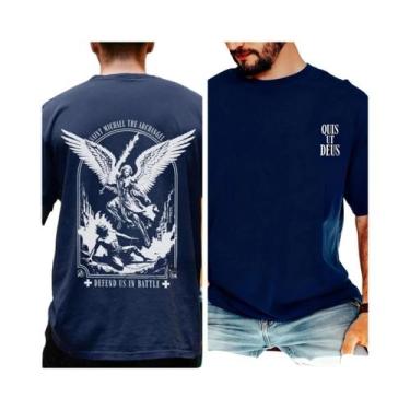 Imagem de Camiseta Masculina Cristã Arcanjo Miguel São Miguel Fé Streetwear Top 