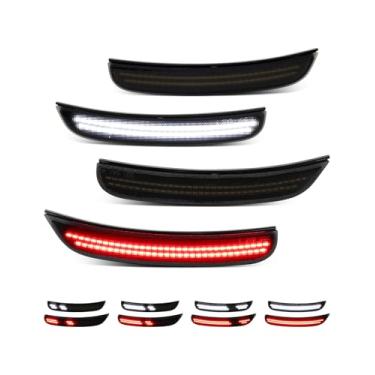 Imagem de PWOBVZ Luz de LED branca e vermelha dinâmica para Dodge Charger 2015, 2016, 2017, 2018, 2019, 2020, 2021, 2022, 2023, 2024, lâmpadas de para-choque dianteiro, traseiro, lente fumê 4 peças