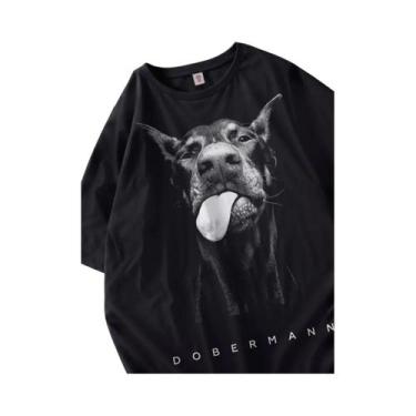 Imagem de Camisetas Femininas De Algodão Oversize Com Estampa De Cachorro Doberm