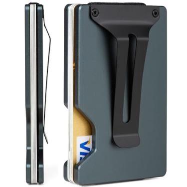 Imagem de FIRDIKT Carteira masculina minimalista de fibra de carbono, porta-cartão de crédito, clipe de dinheiro e alça para dinheiro, carteira masculina fina RFID, Cinza fosco A1, Minimalist Wallet, Clássico