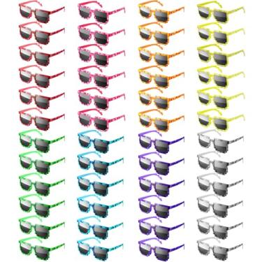 Imagem de Geopty Pacote com 48 óculos de sol pixel a granel, lembrancinhas de festa de mineiro para adultos, unissex, óculos de sol de mosaico pixelado robô gamer, suprimentos para festa de aniversário
