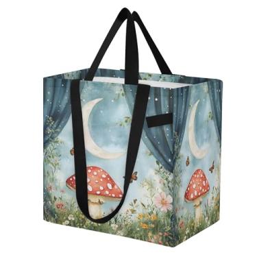 Imagem de SEHANY Sacola de compras reutilizável de cogumelo herb com alças reforçadas, bolsa de compras de lona dobrável à prova d'água de grande capacidade para viagem, cozinha, praia