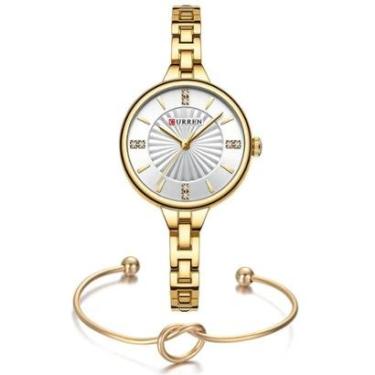 Imagem de Relógio De Pulso Feminino Dourado Curren + Pulseira Coração-Feminino