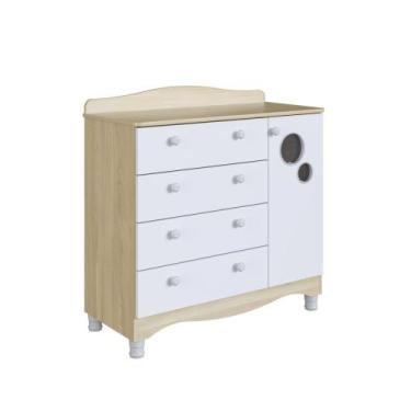Imagem de Cômoda Infantil 4 Gavetas 1 Porta com Pés Encanto Completa Móveis, Car