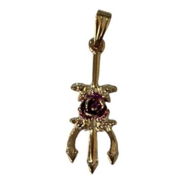 Imagem de Pingente Tridente Maria Mulambo Rosa Roxa 3,1 Cm Dourado - Meta Atacad