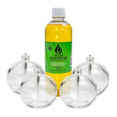 Imagem de Kit De Fluido Citronela 500ml Com 4 Velas Lamparinas Para Mesa De Jant