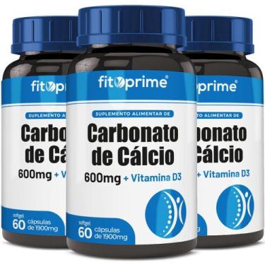 Imagem de Kit 3x Carbonato De Cálcio 600 + Vitamina D3 Fitoprime 60 Cápsulas