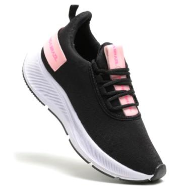Imagem de Tênis Feminino Treino Caminhada Ultraleve (Preto com Rosa, BR, Adulto, Numérico, 37)