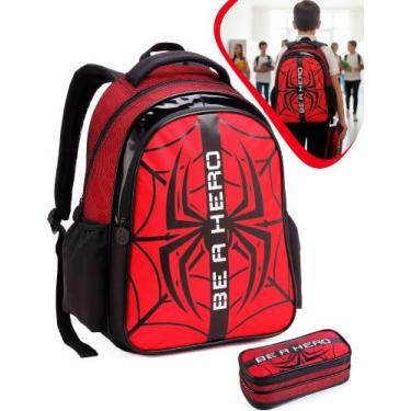 Imagem de Mochila Infantil Estojo Homem Spider Aranha Escolar Grande Menino - De