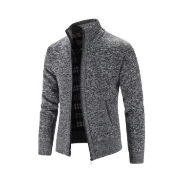 Imagem de Cardigã Masculino plus Size 3XL De Tricô Com Forro De Lã, Cor Sólida, 