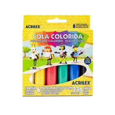 Imagem de Cola Colorida 6 Cores Tinta Escolar Lavável Acrilex - kit