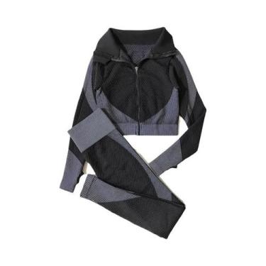 Imagem de Conjunto De Yoga Sem Costura Para Mulheres 2/3 Peças Com Top Cropped D