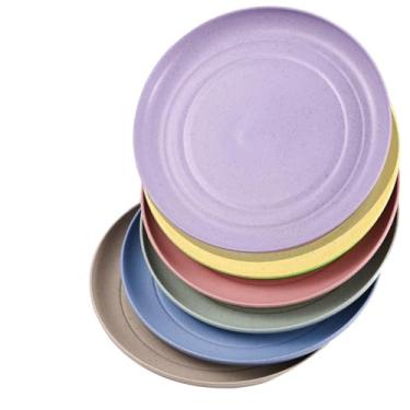 Imagem de Conjunto de 6 pratos de palha de trigo, pratos redondos de 15 cm, inquebráveis, leves, frutas, lanche, salada, sobremesa, pratos de jantar, piquenique doméstico, 15 cm
