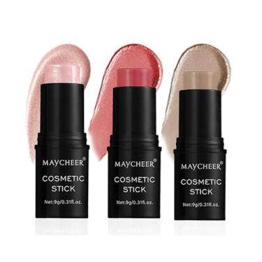 Imagem de LAMUSELAND Conjunto de maquiagem em bastão de contorno creme, 3 tons, caneta bronzeadora para blush facial, à prova d'água, bastão fosco de longa duração para pele escura clara (B, 3)