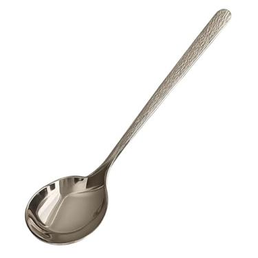 Imagem de Conjunto de 8 Colheres de Sopa em Aço Inoxidável, Utensílios de Cozinha com Acabamento Martelo, Prata, para Servir Sopas e Sobremesas
