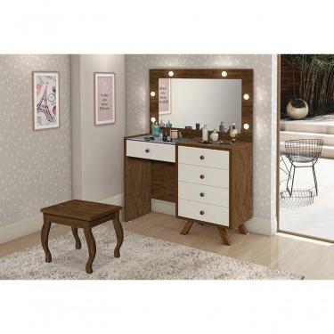 Imagem de Penteadeira Camarim Com Espelho E Led Com Banqueta Luna Malbec / Off White - Luapa