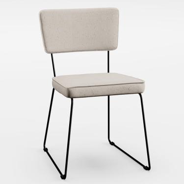 Imagem de Cadeira Estofada Para Sala De Jantar Base Em Aço Linho Cru