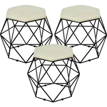 Imagem de Kit 03 Puffs Aramado Preto Six L02 Suede Bege