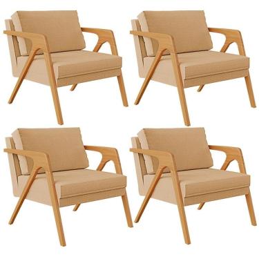 Imagem de Kit 04 Poltronas Pietra Estrutura L02 Linho Bege Escuro