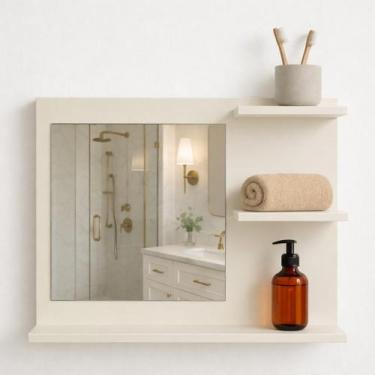 Imagem de Armário Com Espelho MDF Off White Laqueado Para Banheiro - Móveis C.