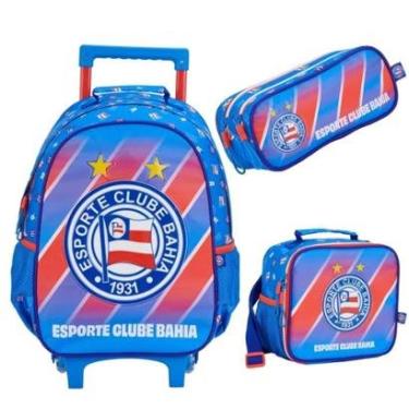 Imagem de Kit Mochila Com Rodinha e alça com Lancheira térmica e Estojo Duplo Bahia Tricolor Orig...