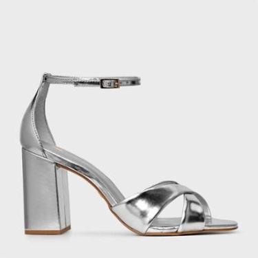 Imagem de Sandália Salto Bloco em Couro Spechio Prata Carrano-Feminino