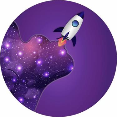 Imagem de Painel de Lona Redondo Foguete Galáxia Roxo - Fabrika de Festa, 120x12