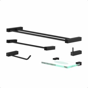 Imagem de Acessórios Para Banheiro Kit 5 Peças Preto Fosco Troia - GREGO METAL